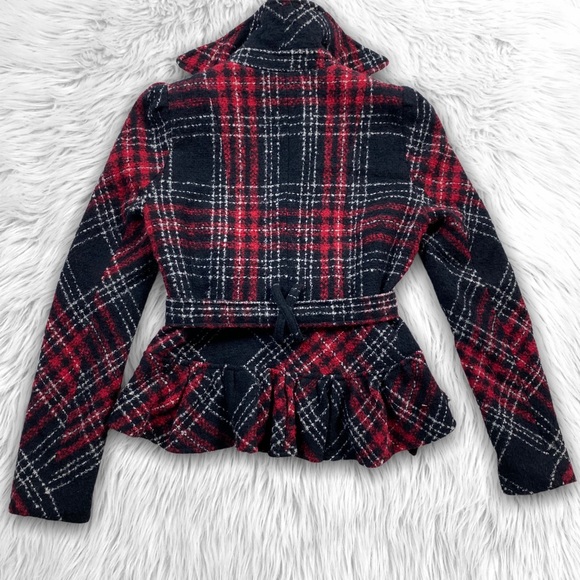 Boston Proper Tweed Plaid Peplum Belted Jacket - Picture 2 of 5